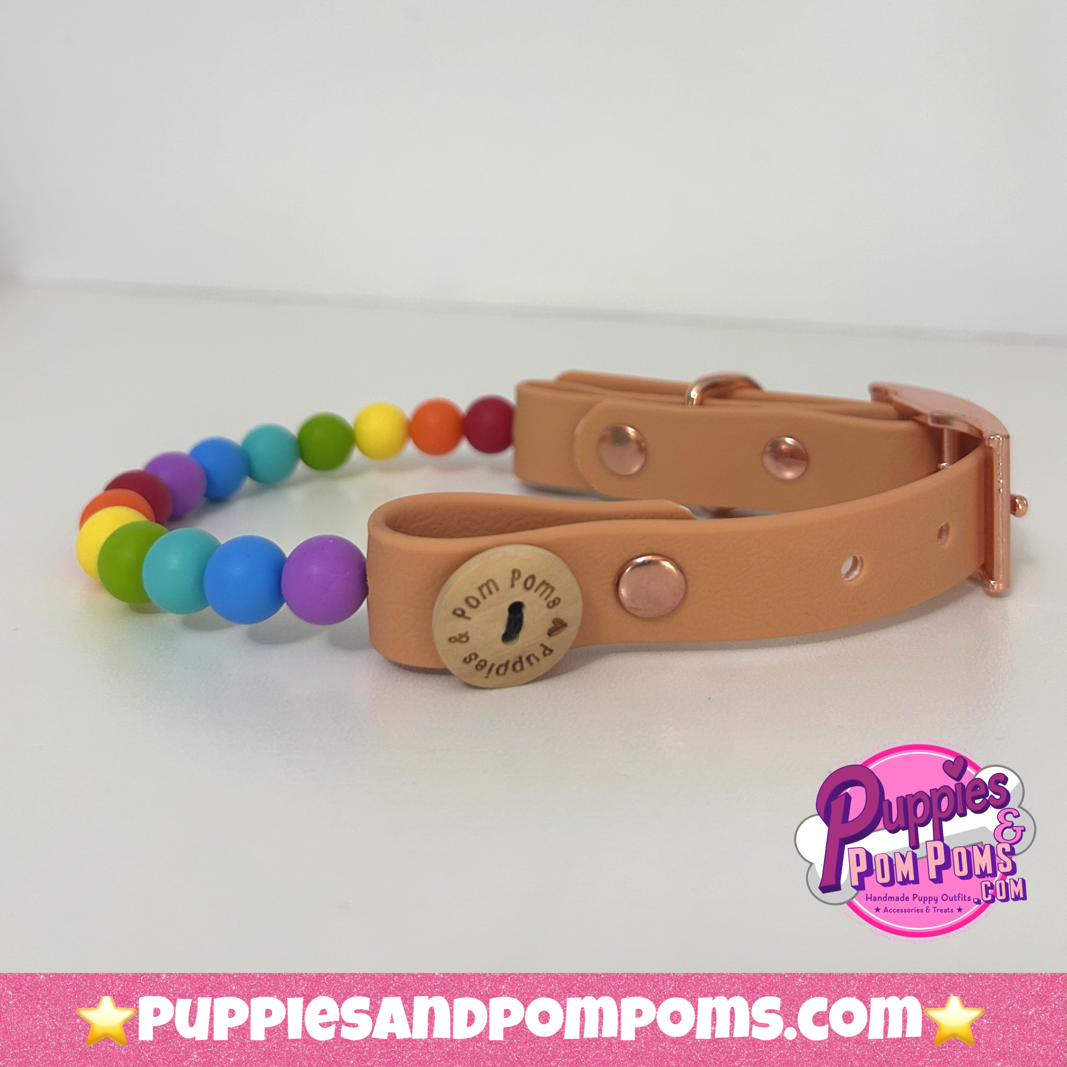 Rainbow Bead Handmade Dog Leash - Vegan Leather / Waterproof Biothane-4