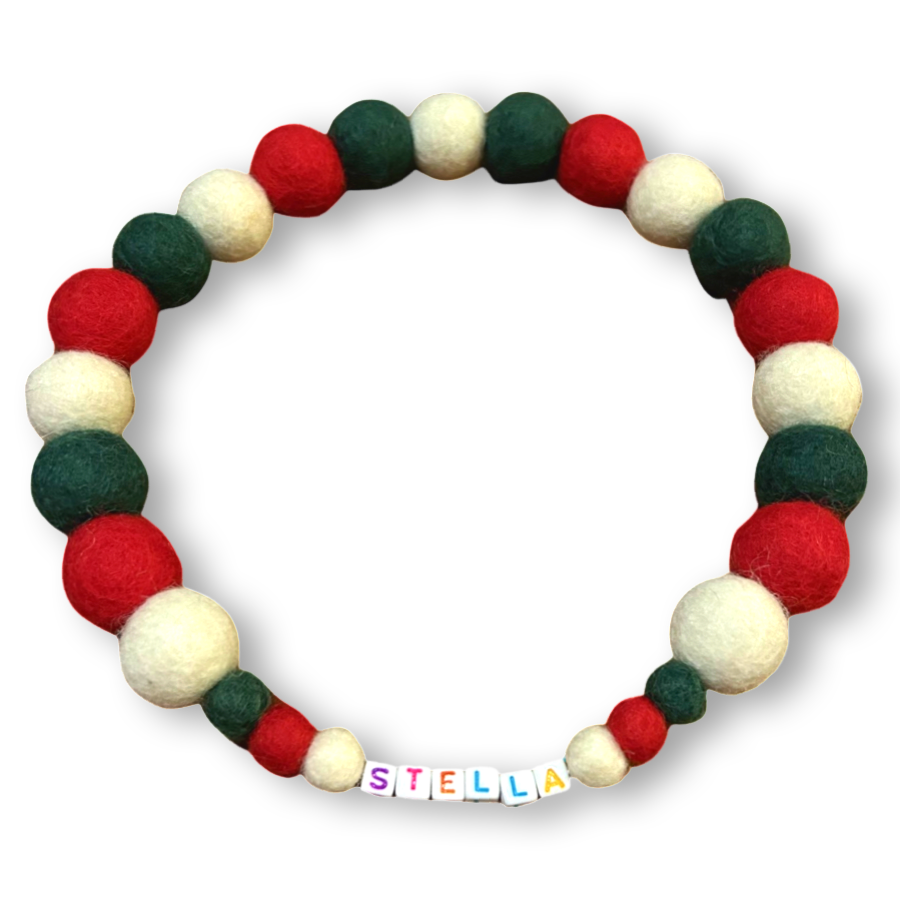 Christmas Pom Pom Dog Collar - Traditional Holly Green-1