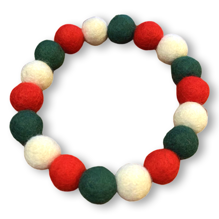 Christmas Pom Pom Dog Collar - Traditional Holly Green-3