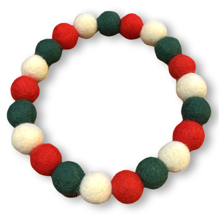 Christmas Pom Pom Dog Collar - Traditional Holly Green-0