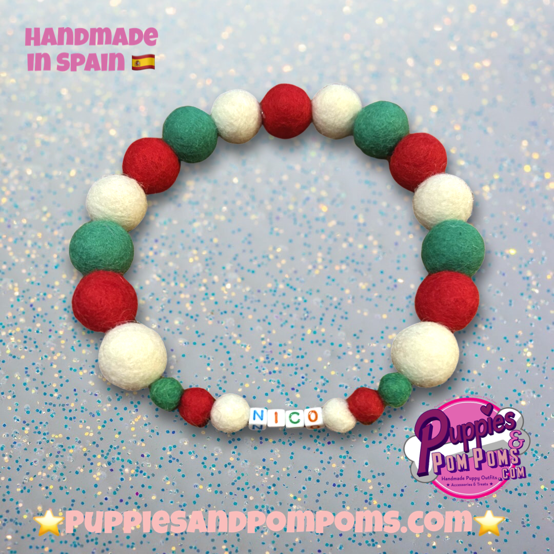 Christmas Pom Pom Dog Collar -  Elf Green-3